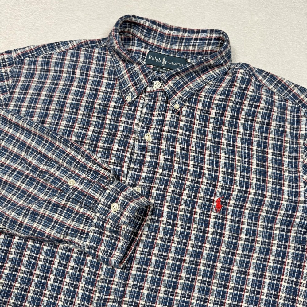 Ralph Lauren Shirt Mens 2XL Blue Red White Plaid Custom Fit Button Down Classic